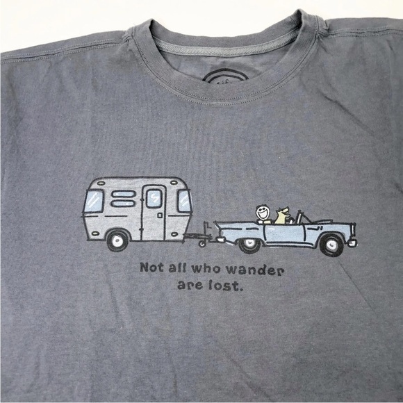 Life Is Good Men’s T Shirt Not All Who Wander Are Lost Camper Traveler Sz Small - Picture 2 of 8